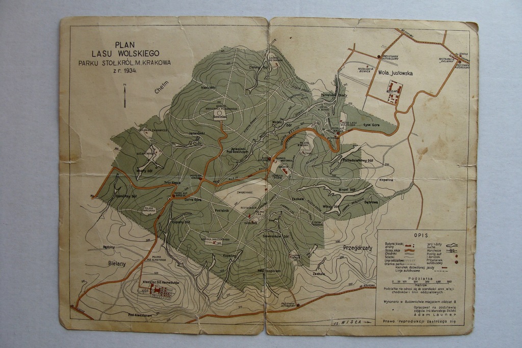 KRAKÓW przedwojenny PLAN LASU WOLSKIEGO 1934