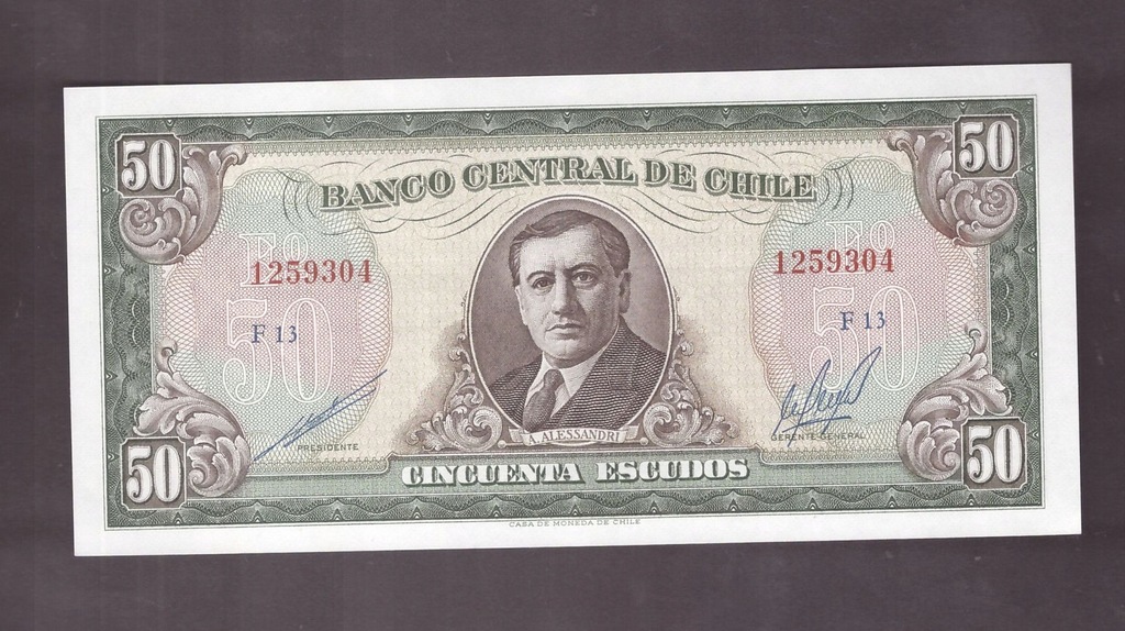 Chile Czile - Banknot - 50 Escudos 1962-1975 rok