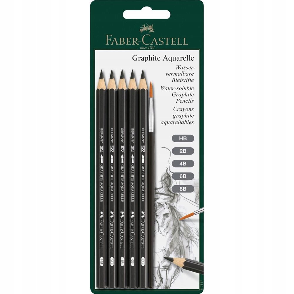 OŁÓWEK AKWARELOWY FABER-CASTELL 5 SZTUK HB,2B,4B,6B,8B+PĘDZELEK BLISTER