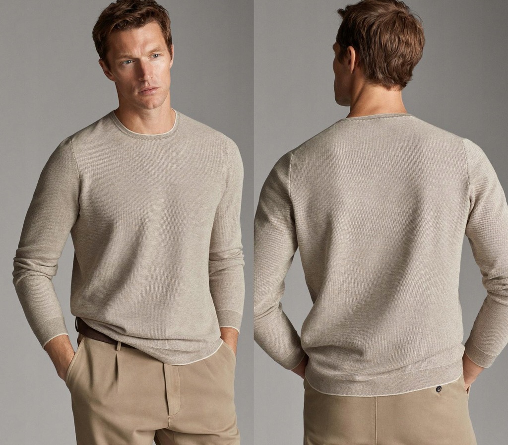 MASSIMO DUTTI TEKSTUROWANY SWETER BAWEŁNA (L)