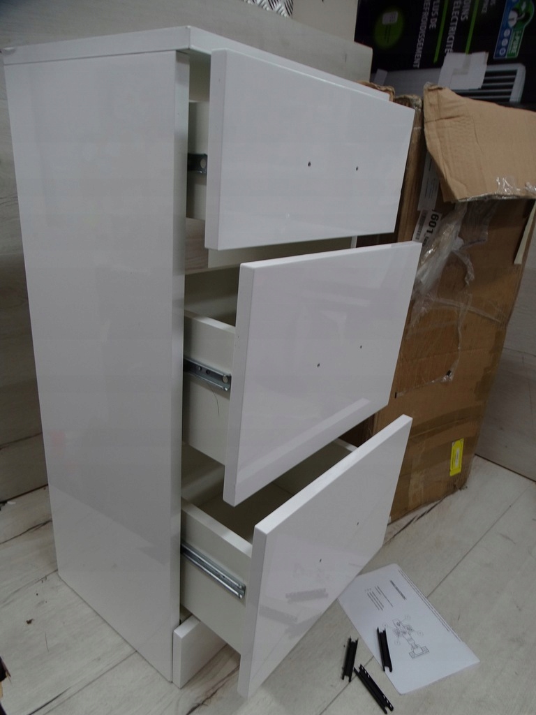 SZAFKA z 3 szuflady-biała drewno połysk
