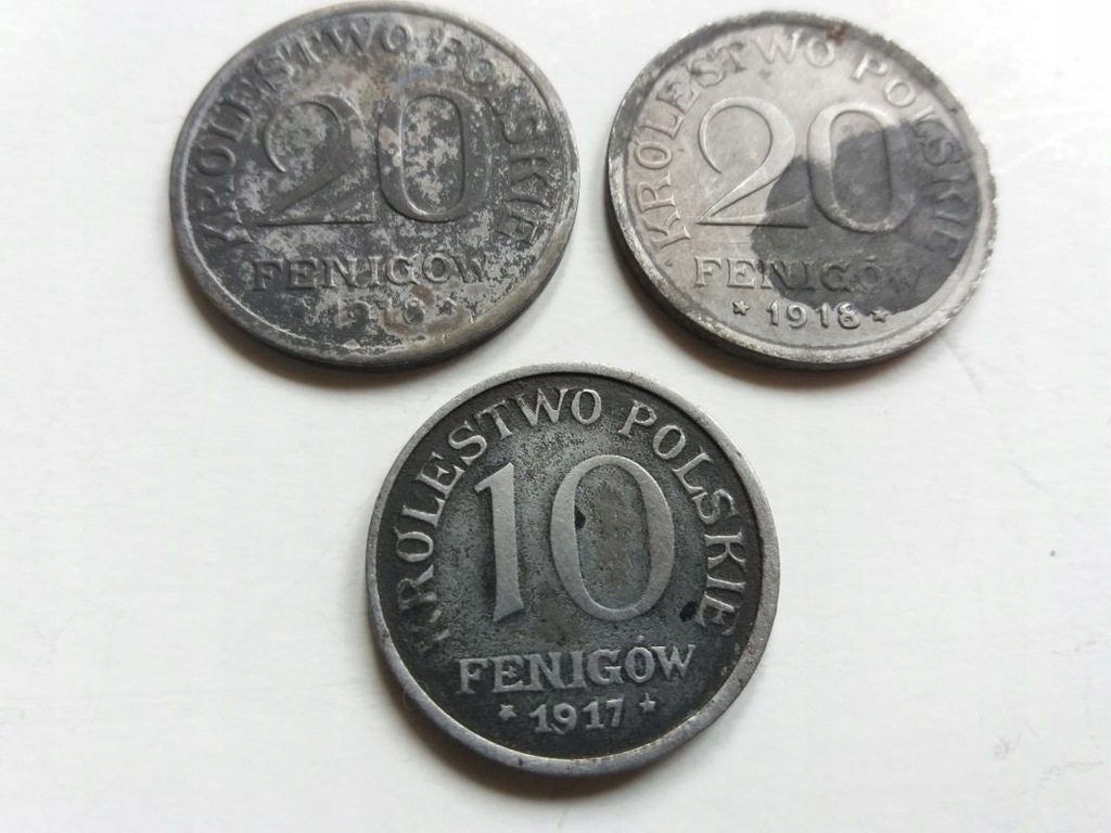 Królestwo Polskie 3 monety 1917 i 1918