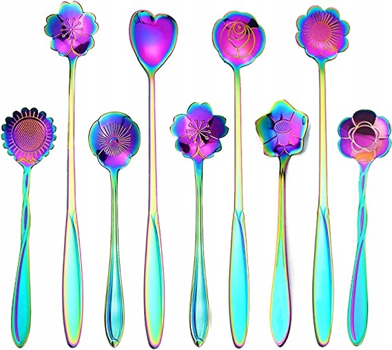 9Szt Flower Spoon Zestaw łyżeczek do kawy(Rainbow)