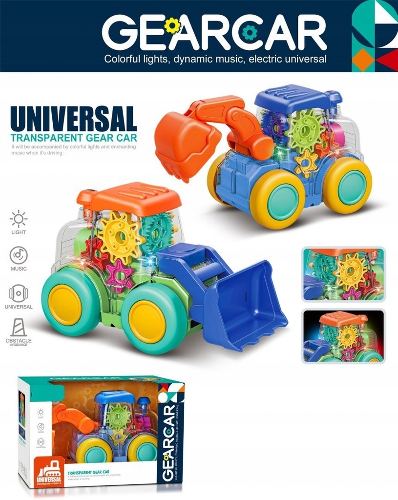 Interaktywna kolorowa Koparka z napędem dla dzieci 3+ Koła zębate + ruchoma