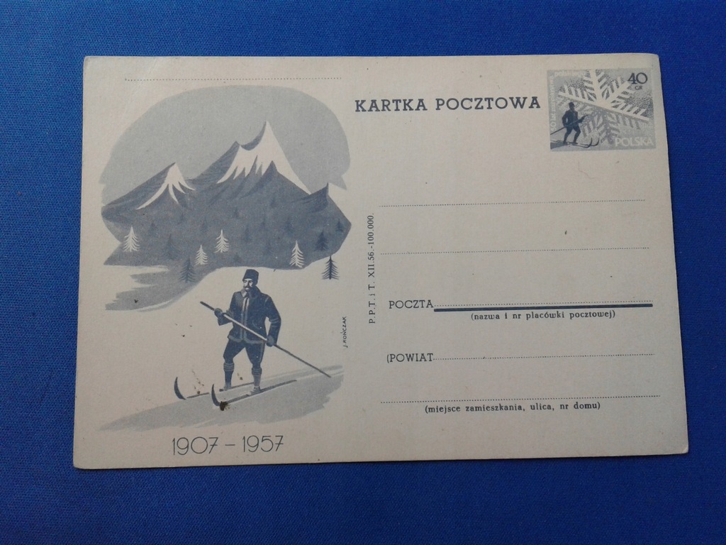 KARTA 50 LAT NARCIARSTWA 1907-1957 J.KONCZAK