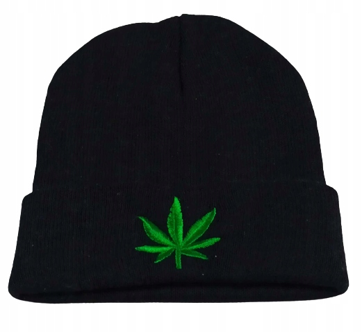Czarna czapka chłopięca Liść Marihuana klasyczna