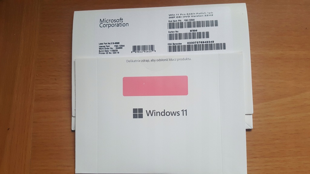 Oryginalna płyta DVD Microsoft Windows 11 Pro PL