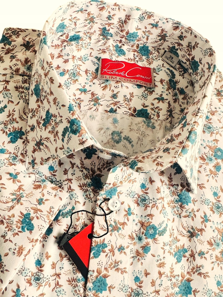 ROBERTO COSSINI koszula męska slim kwiaty krótki rękaw 39 176/182 20208/5