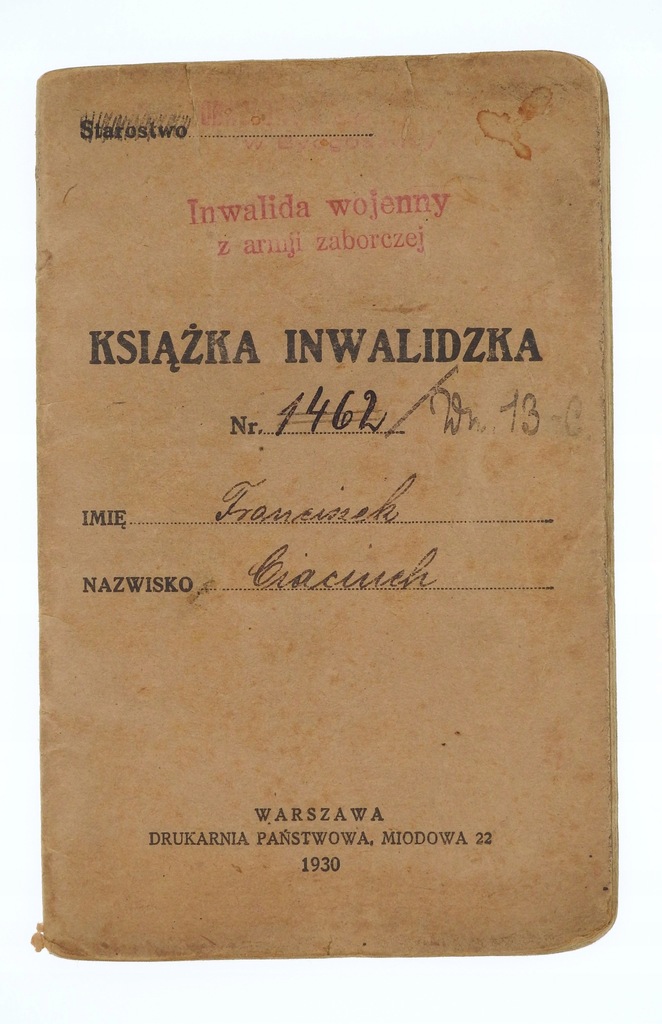 Książka Inwalidy Wojennego - Bydgoszcz