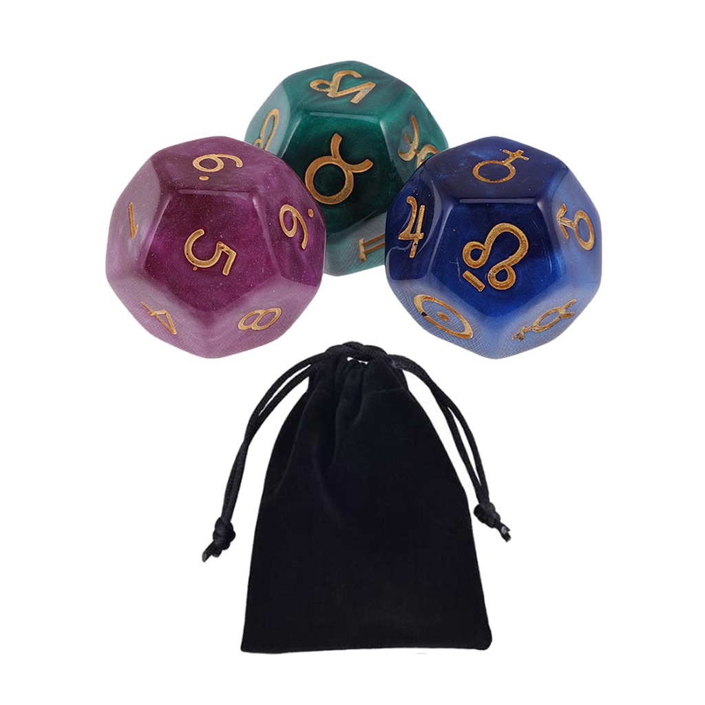 3 Pieces Acrylic Astrology Signs Dice ,12 Sided Dice ,Polyhedral Style C