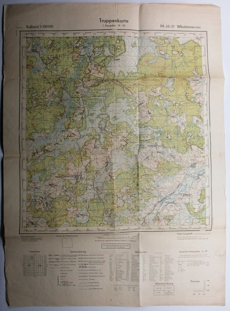 Mapa Włodzimierzec, 1943, KRESY WSCHODNIE, UKRAINA