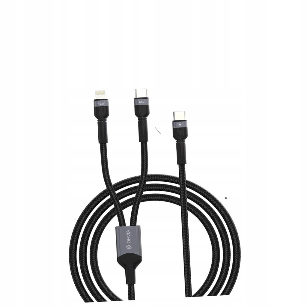 DEVIA KABEL 2W1 EXTREME EC648 USB-C+USB-C - LIGHTNING 1,2 M 3A CZARNY