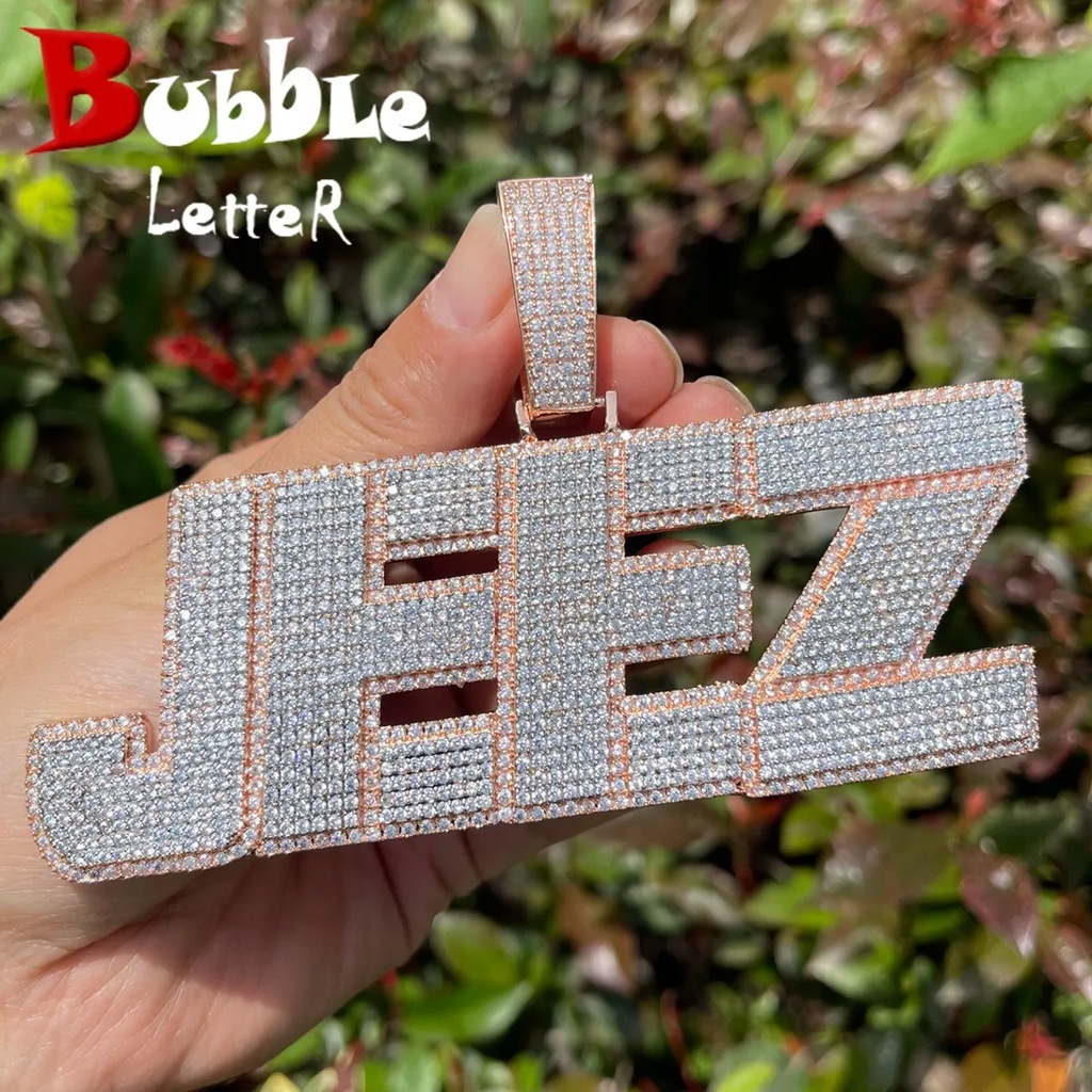 Bubble Letter Iced Out Personalized Pendant Custom Name Necklace for Men