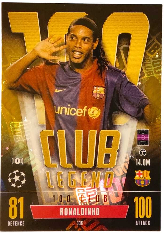 Topps Match Attax EXTRA 2023/2024 100 CLUB LEGEND 336 RONALDINHO BARCELONA