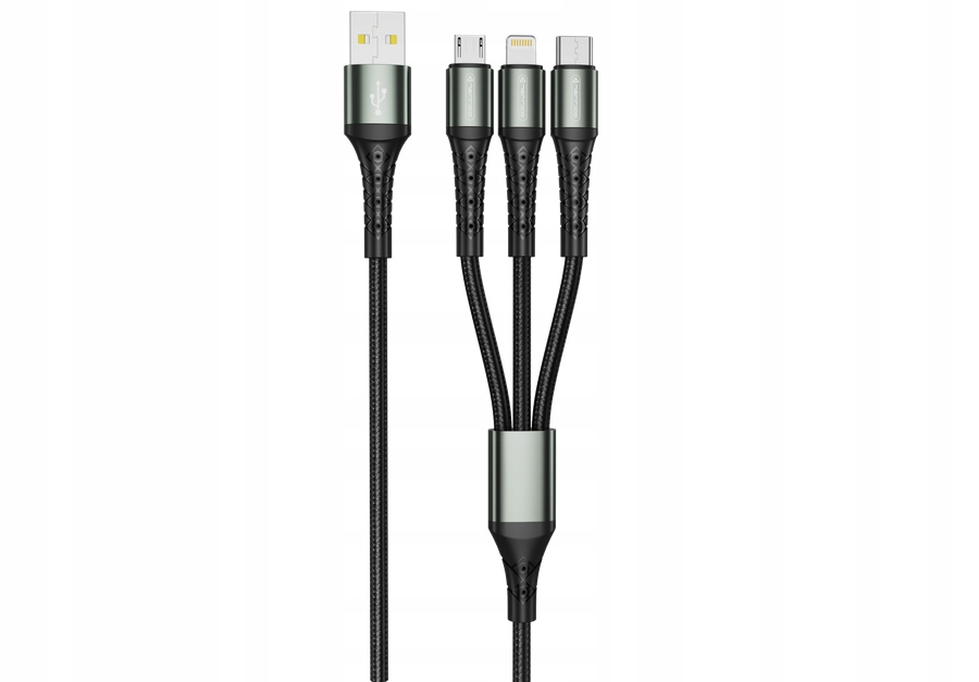 JELLICO Kabel Uniwersalny 3w1 USB do USB-C MicroUSB Lightning 1,2m Oplot 3A