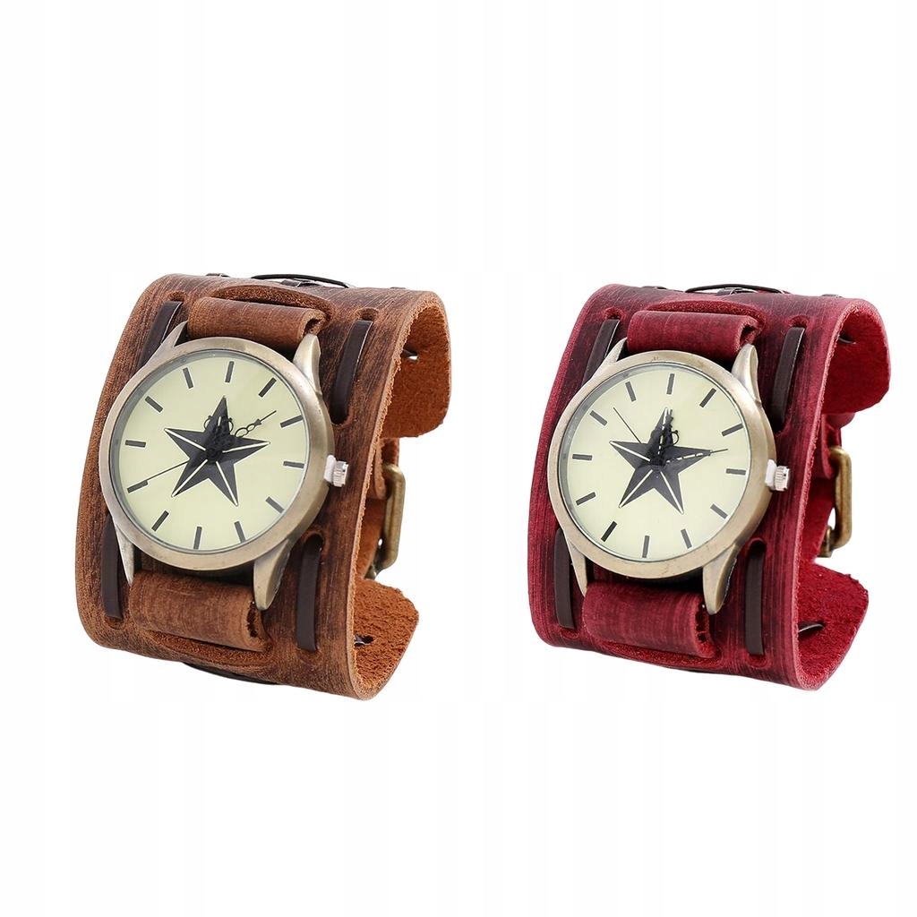 Antique Watch, Punk Style Wide Belt Strap PU Leather Gift Red Brown Soft