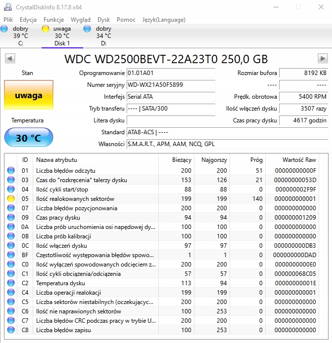 Elektronika do dysku HDD WESTERN DIGITAL WDC WD2500BEVT-22A23T0 250GB 2,5''