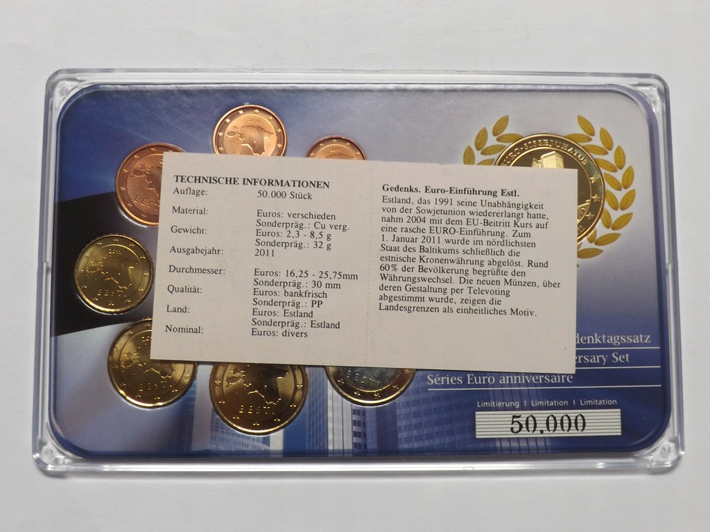 Estonia 2011 Set monet Euro + medal 30 mm , 9 x UNC