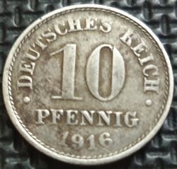 *NIEMCY [1445]*10 Pfennig 1916 A typ 2 Wilhelm II