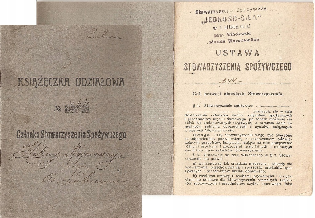 Kojer Helena Lubień Kujawski 1919 Włocławek Książeczka Udziałowa