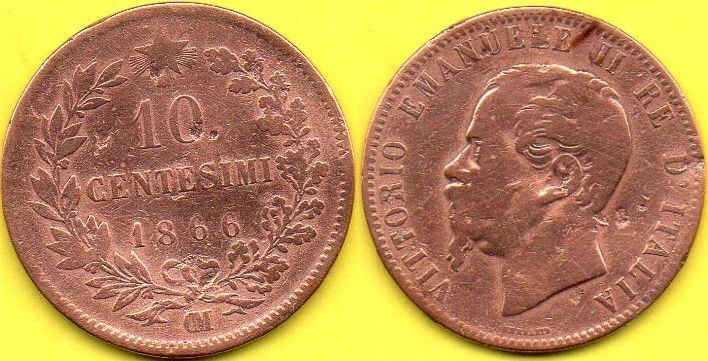 WŁOCHY 10 Centesimi 1866 r. CM