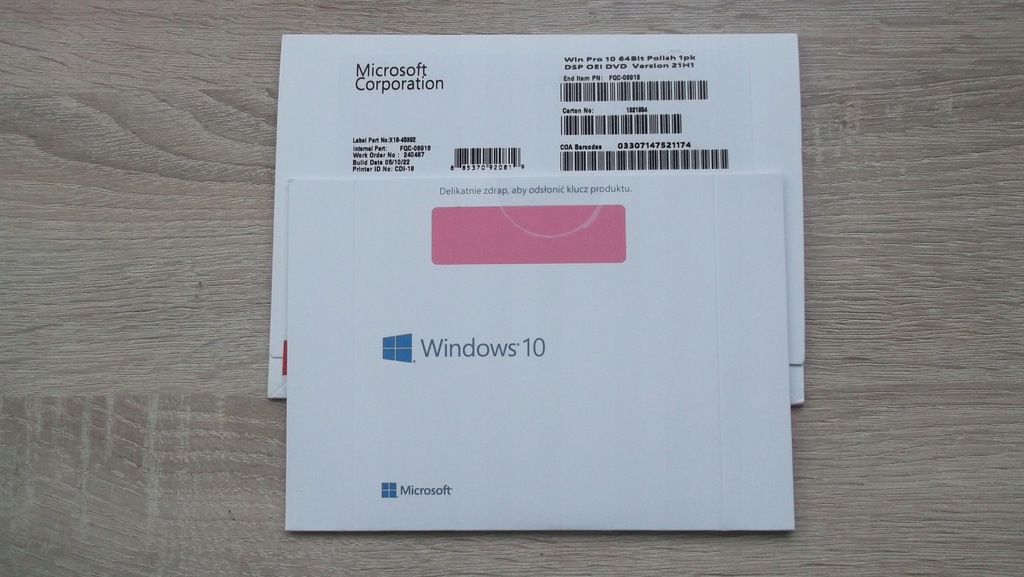 Płyta DVD z systemem Windows 10PL Pro 64-bit