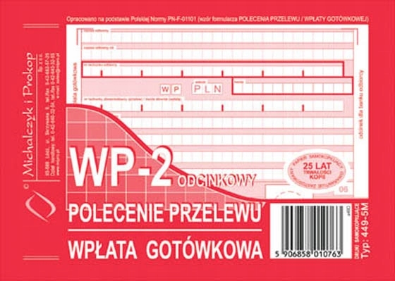 WP-2 ODCIN.POLECENIE PRZELEWU WPŁ. GOT. A6 449-5