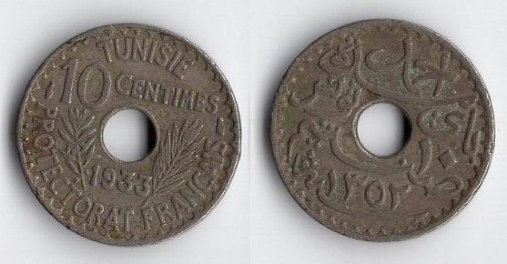 TUNEZJA FRANCUSKA 1933 10 CENTIMES