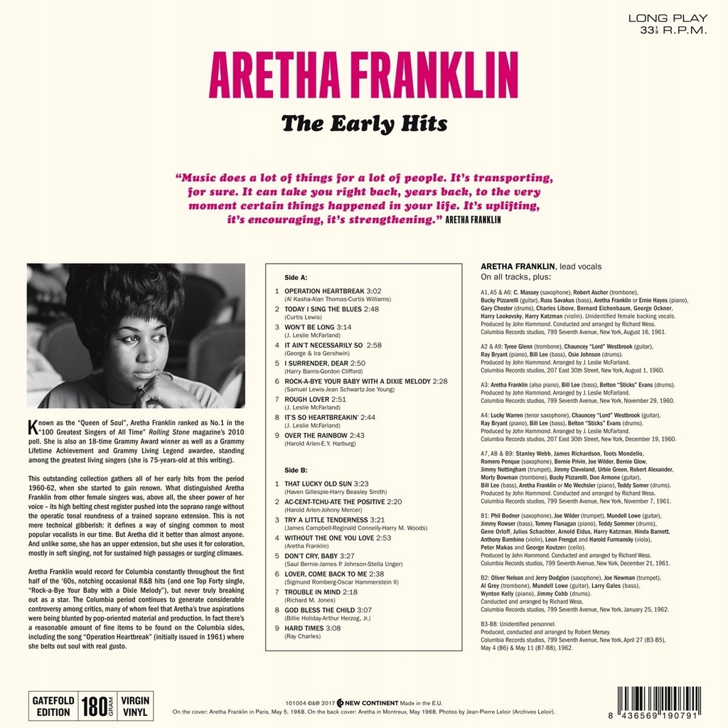 Купить ARETHA FRANKLIN Early Hits Виниловая пластинка 180G GTF: отзывы, фото, характеристики в интерне-магазине Aredi.ru