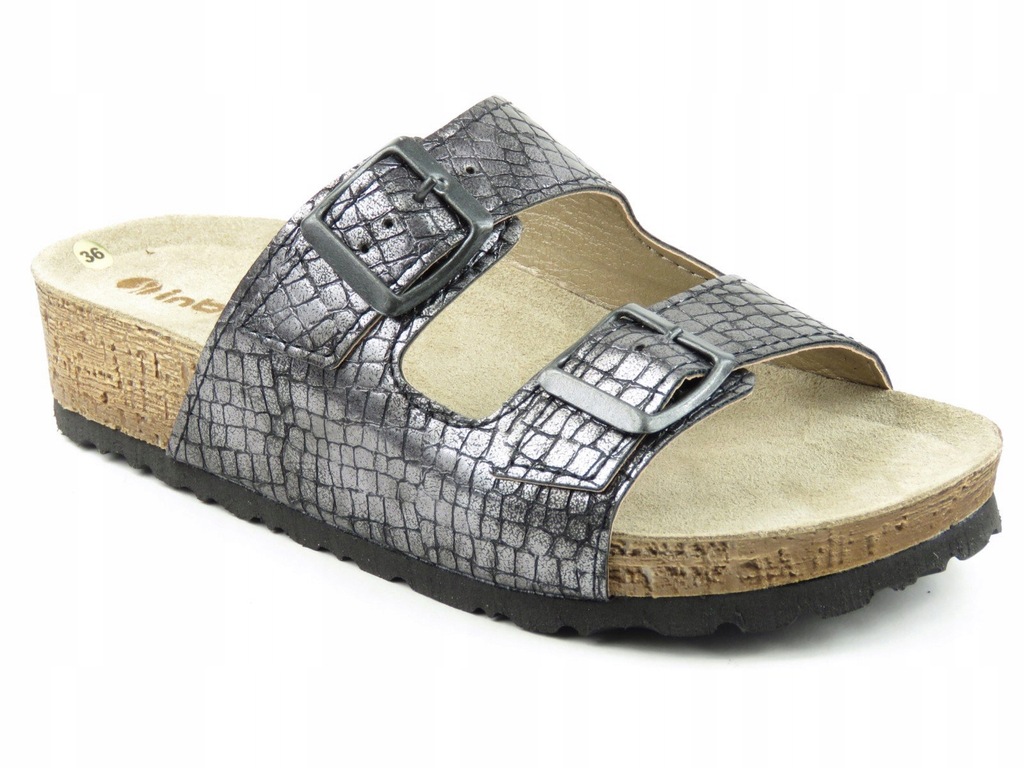 KLAPKI DAMSKIE INBLU NM-19N SZARE WĄŻ WYGODNE %