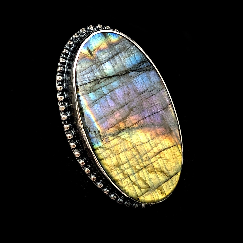 LABRADORYT SREBRO SREBRNY PIERŚCIEŃ OKSYDA SREBRO RETRO TĘCZOWY OKAZ