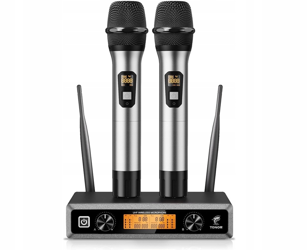 ZESTAW BEZPRZEWODOWYCH MIKROFONÓW TONOR TW820 UHF 60M KARAOKE XLR 6,5MM