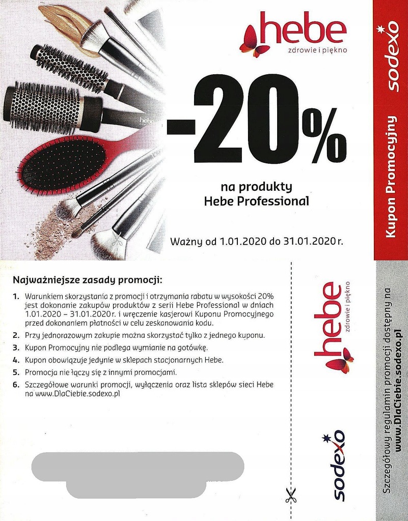 Kupon Promocyjny Bon SODEXO -20% na produkty HEBE