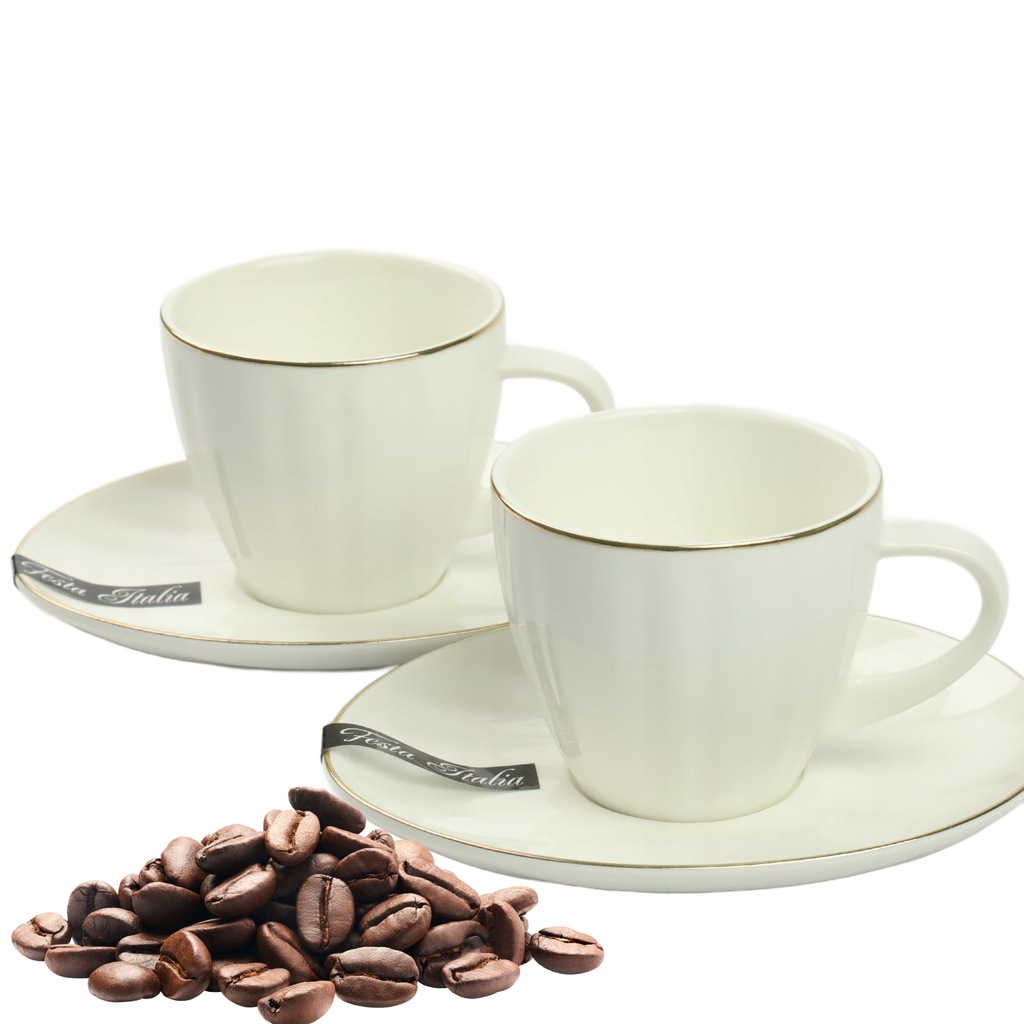 KOMPLET 2 FILIŻANEK ZE SPODKAMI REGINA GOLD 180ML PORCELANA ZESTAW KAWOWY