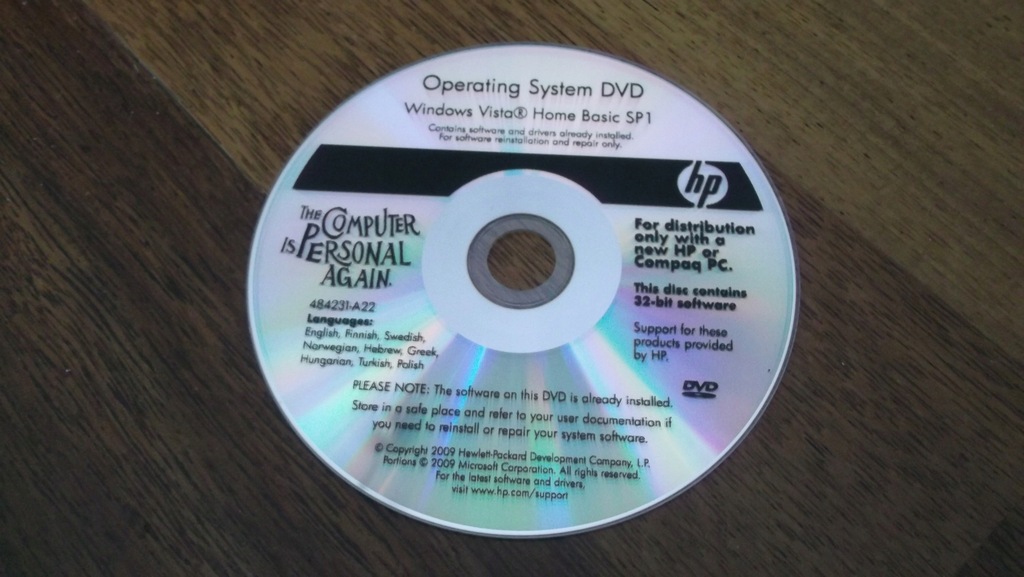 Płyta DVD HP Windows Vista Home Basic SP1 32-bit
