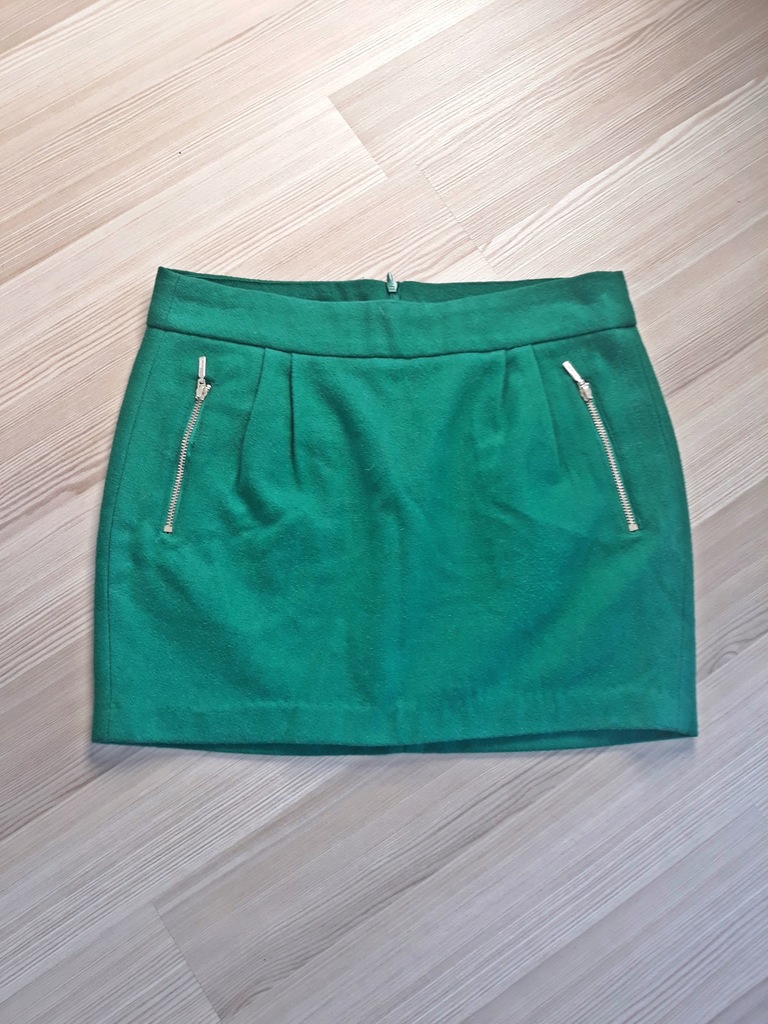 Zielona spódnica mini RESERVED złote zamki r. 36 S