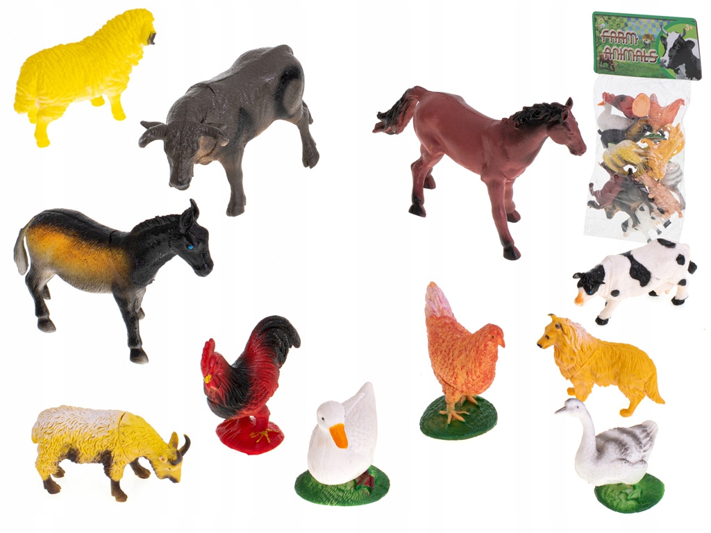 Figurki zagrodowe zwierzęta zestaw krowa koń 12szt