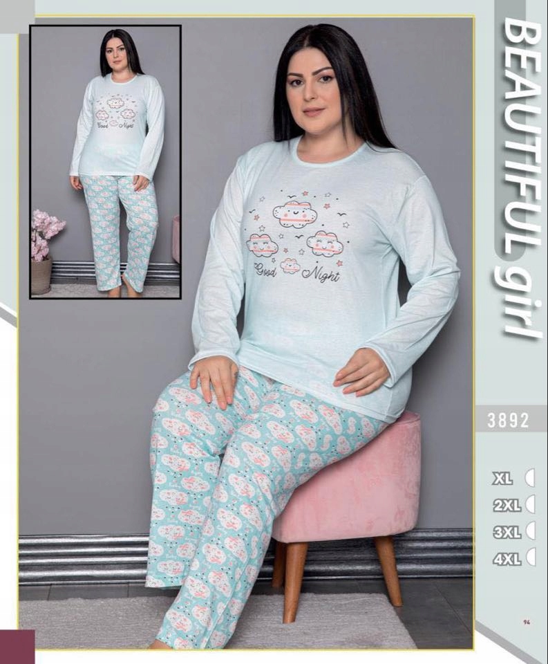 XL, Piżama damska bawełniana długie Spodnie 3892