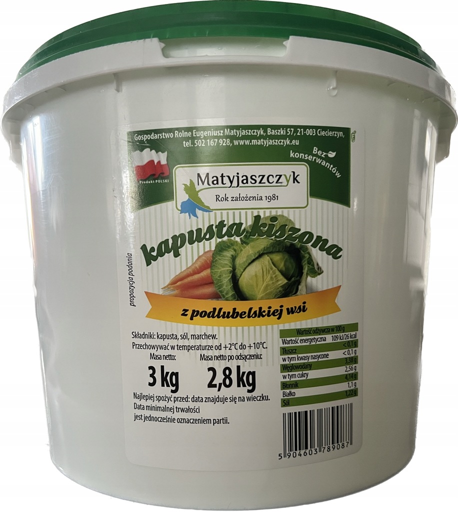Kapusta kiszona bez konserwantów 3kg z marchewką Matyjaszczyk