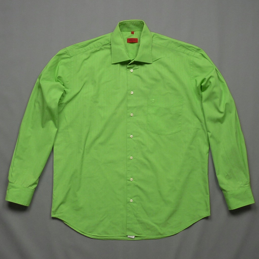 PIERRE CARDIN gładka zielona koszula z logo 42 XL