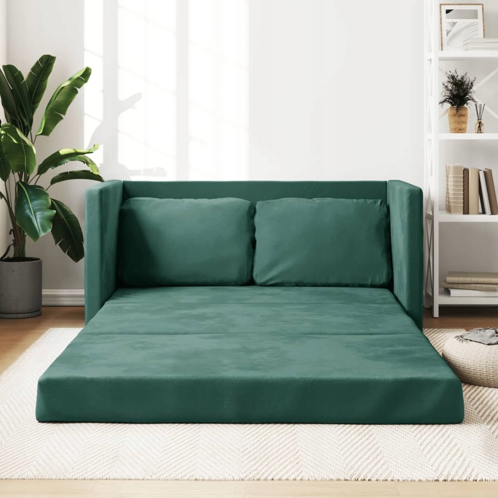 VidaXL Sofa podłogowa 2-w-1, ciemnozielona, 122x204x55 cm, aksamit