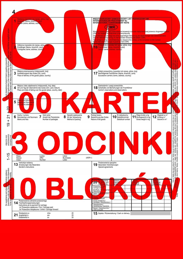 CMR List Przewozowy 100 kartek - 3 odcinki - 33 ko