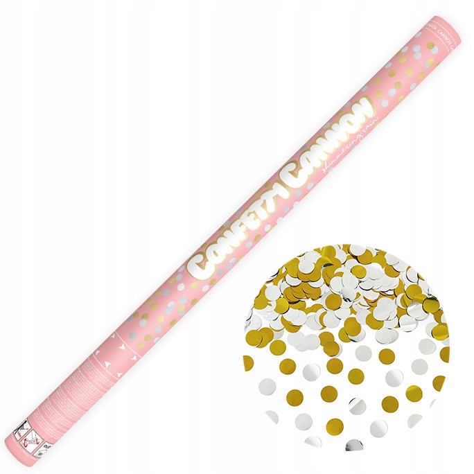 Tuba strzelająca konfetti kółka złoto-srebrne 80cm