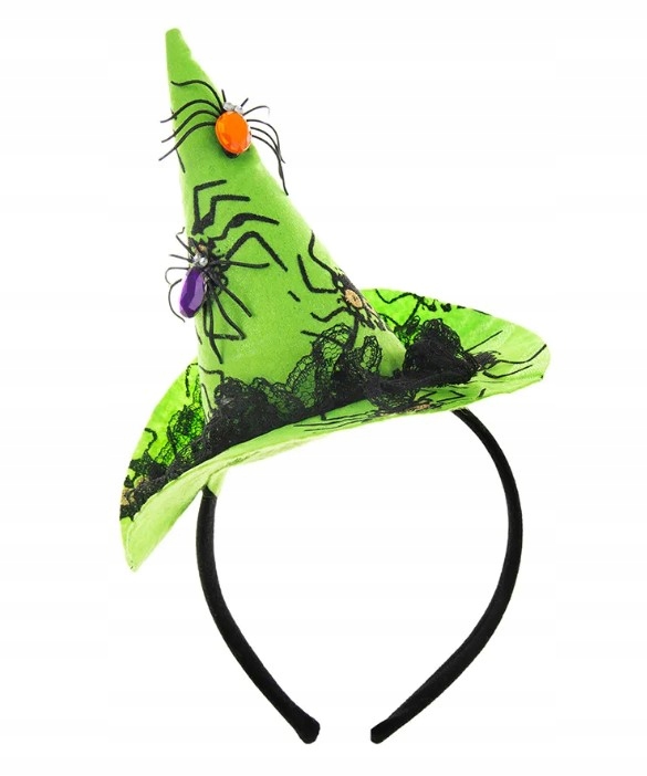 Opaska kapelusz czarownicy z pająkami- Halloween Bal przebierańców