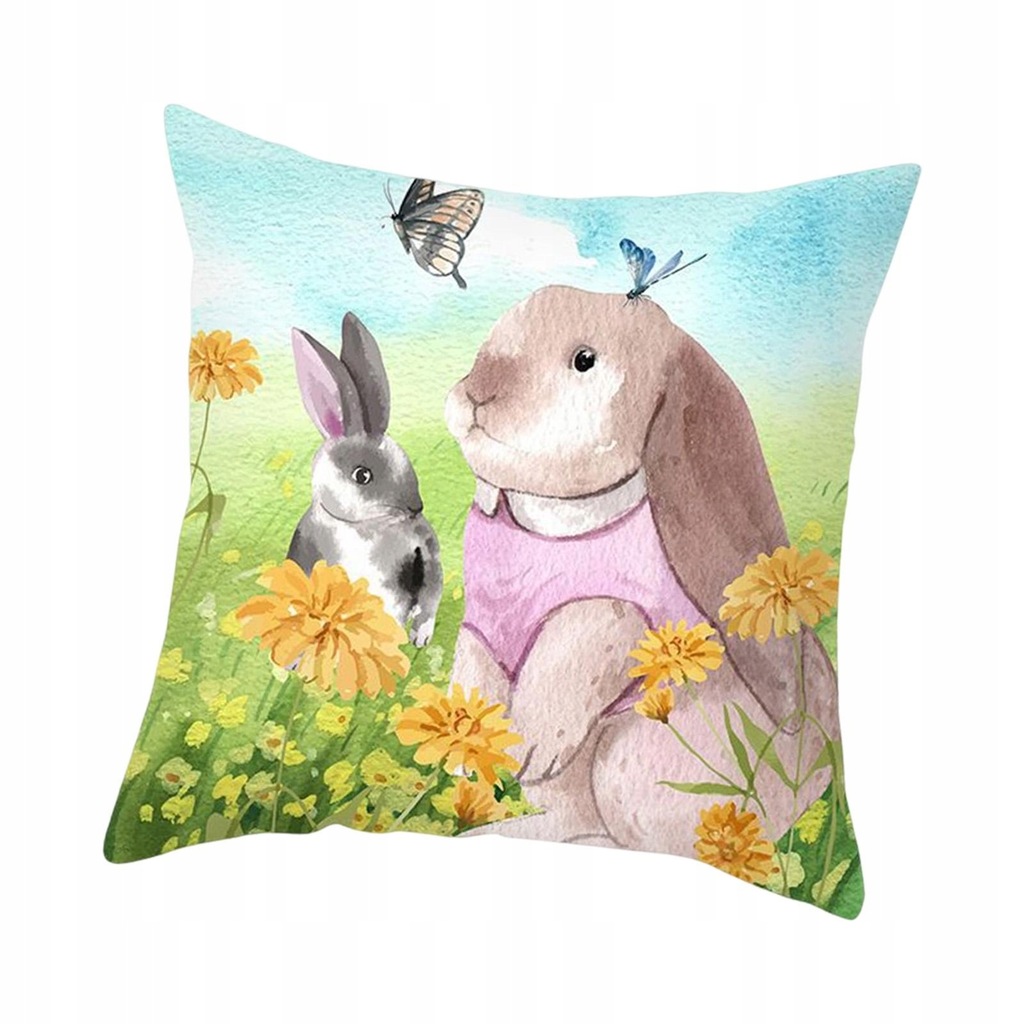 Happy Easter Day Pillow Cover Bunny Colorful Eggs Decorative Style D