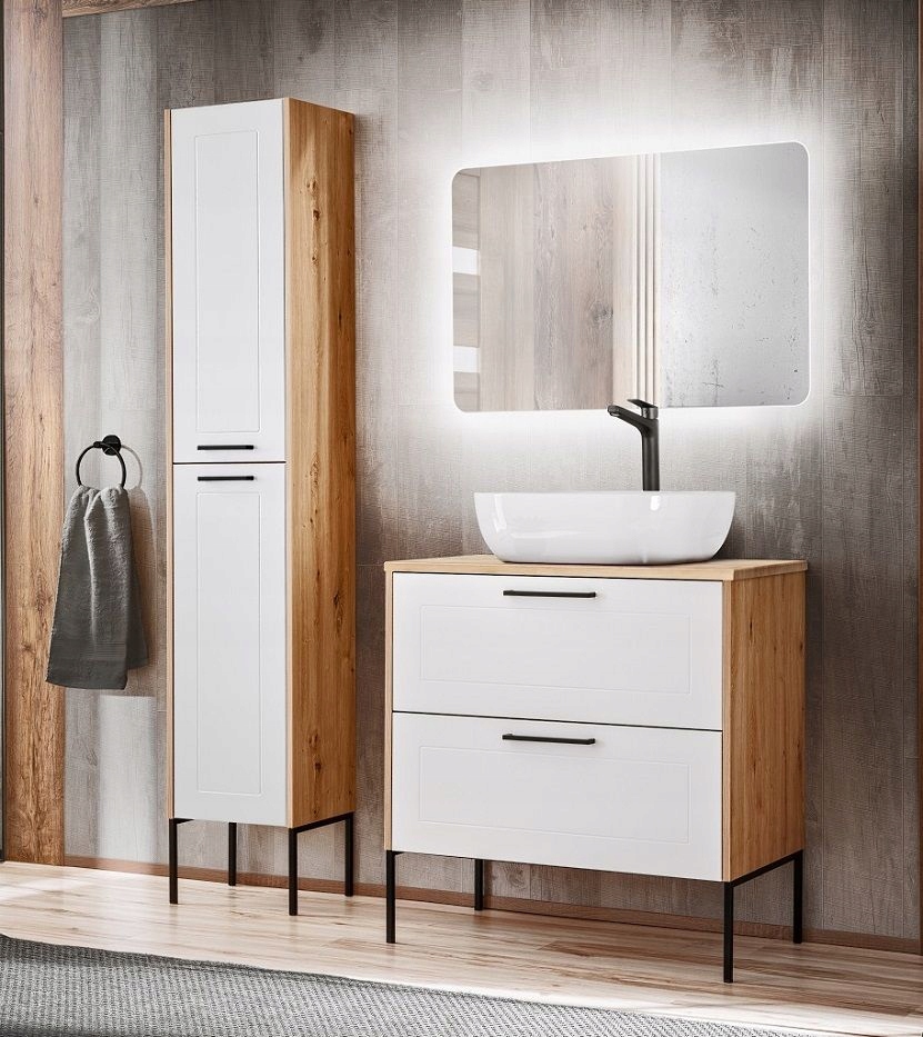 Szafka stojąca Madera biała z blatem dąb 60 cm