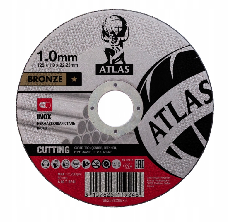 Tarcza do cięcia metal/inox 125x1x22,23 ATLAS NEW