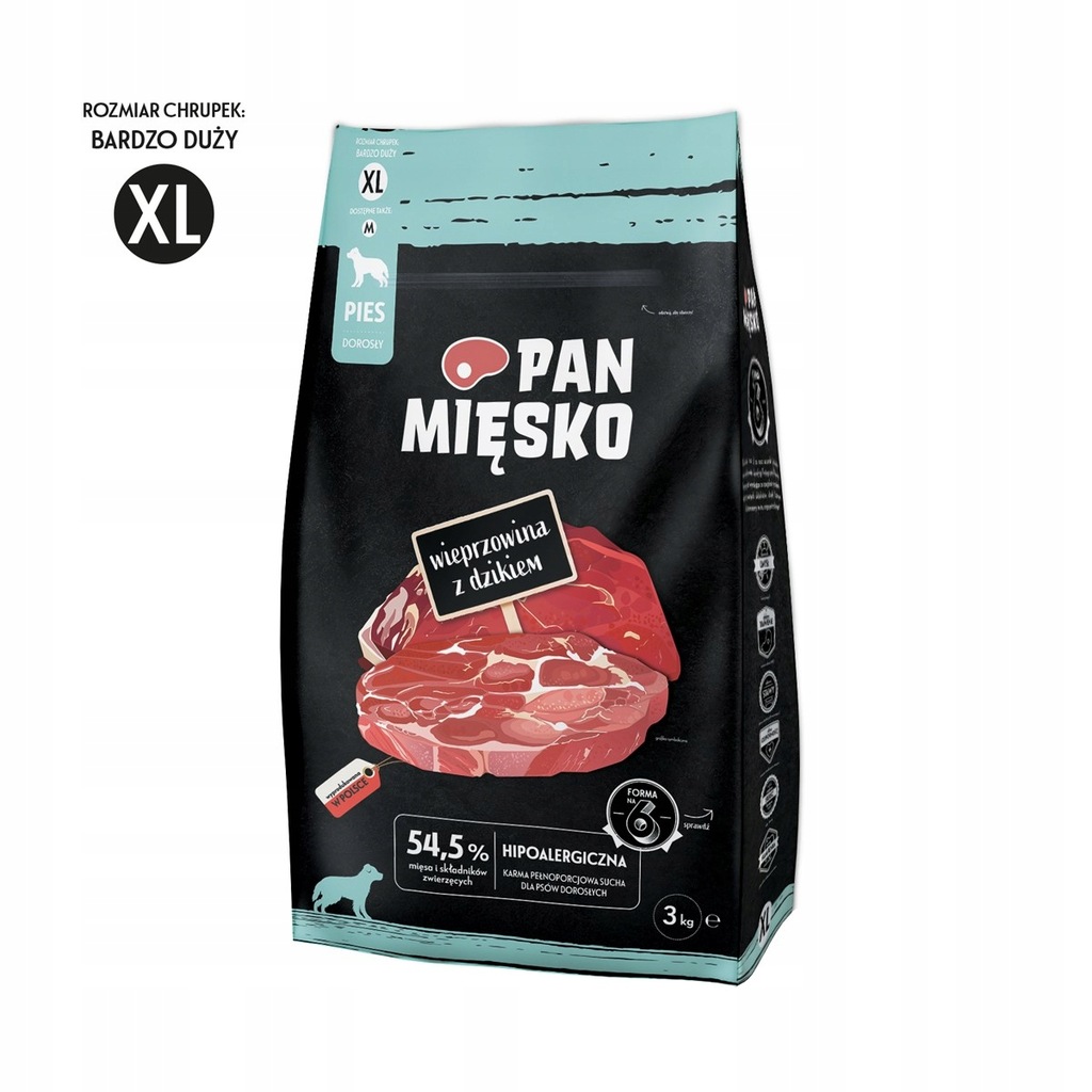 Pan Mięsko wieprzowina z dzikiem XL sucha karma dla psa 3 kg