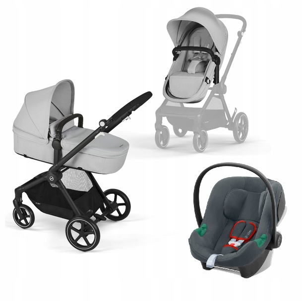 CYBEX EOS BASIC 3W1 WÓZEK + ADAPTERY + FOTELIK ATON B2 I-SIZE LAVA GREY