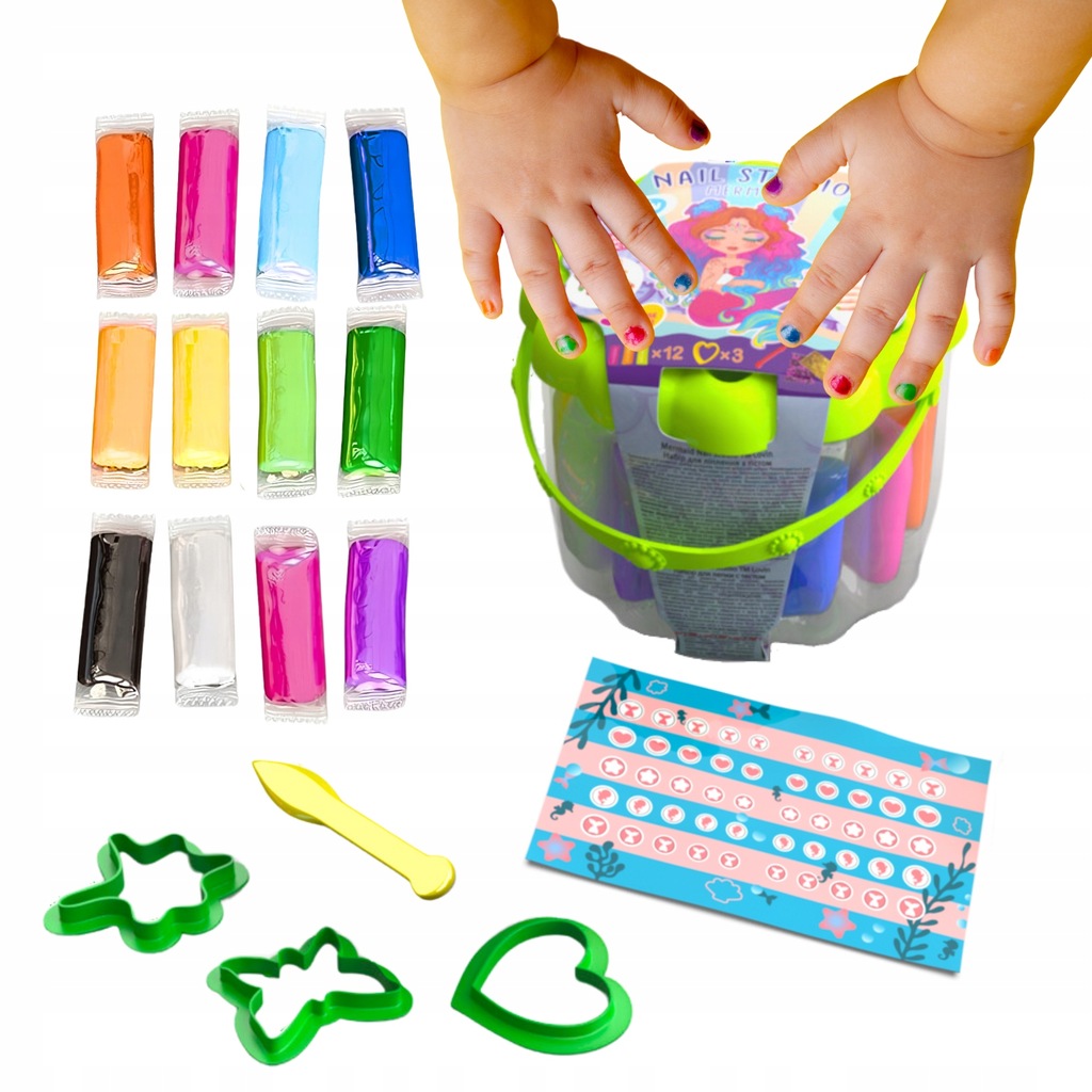 ZESTAW DO PAZNOKCI SYRENKA PIANKOWA PLASTELINA LEKKA PUSZYSTA + AKCESORIA 4